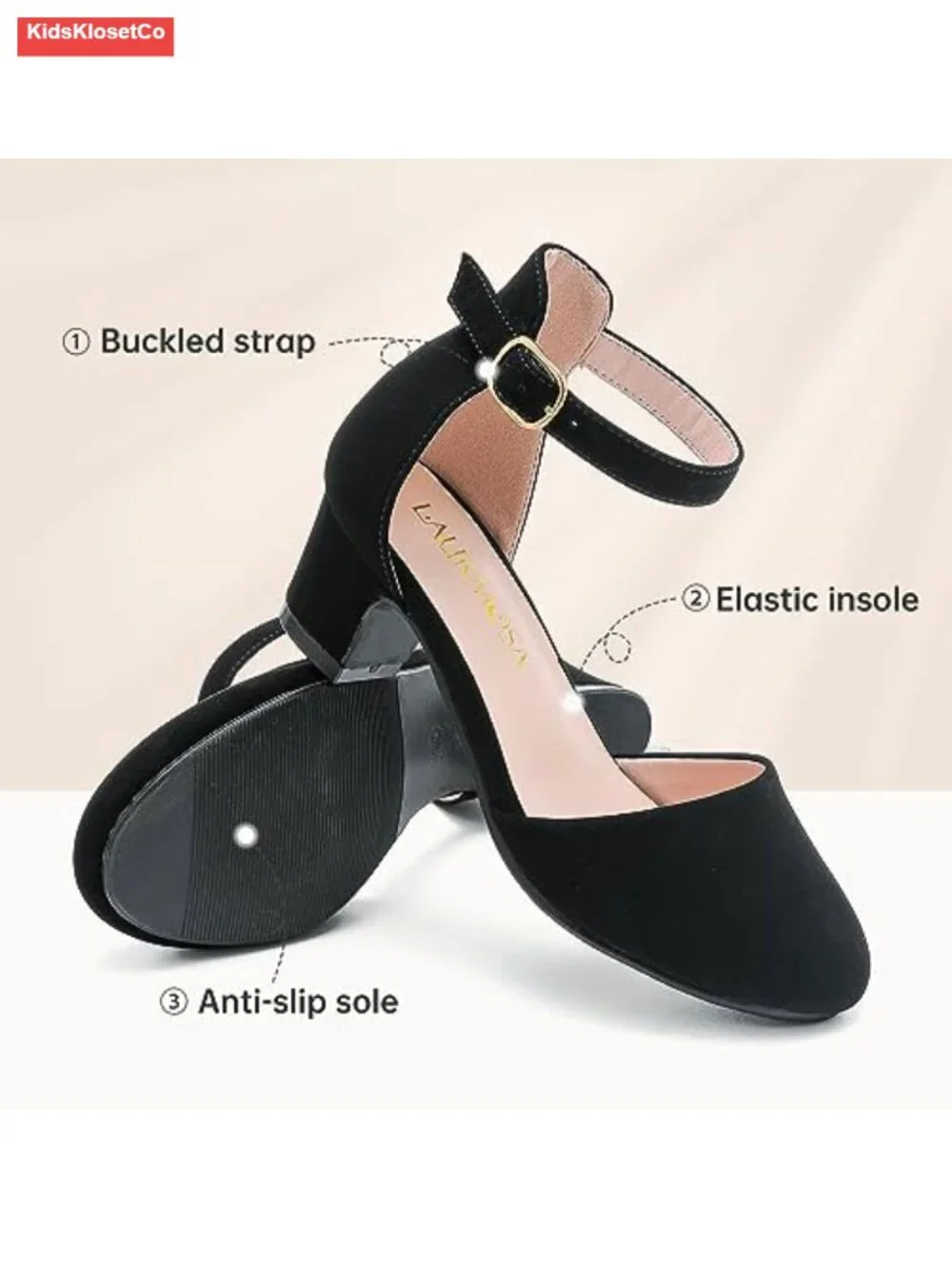 Girls Dress Shoes Closed Toe Chunky Heel Mary Jane Pumps Ankle Strap